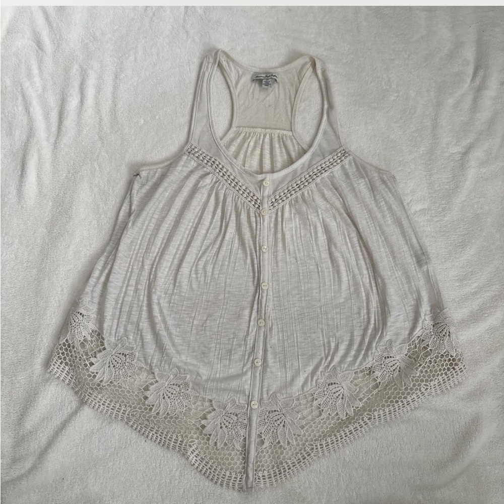 Flowy white lace tank top